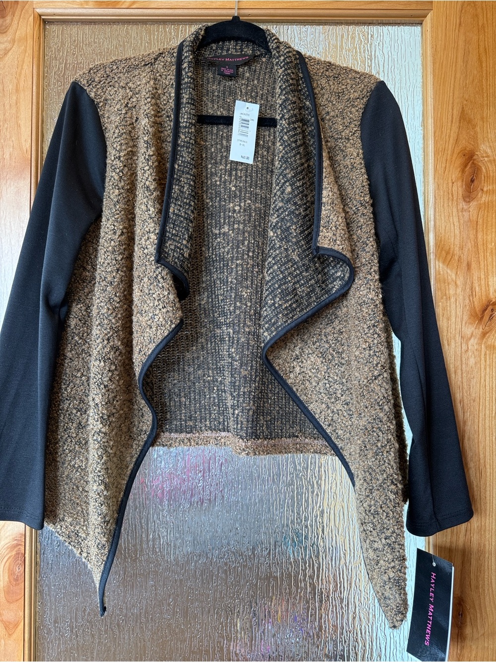 Draped Open-Front Knit Cardigan in Brown and Black